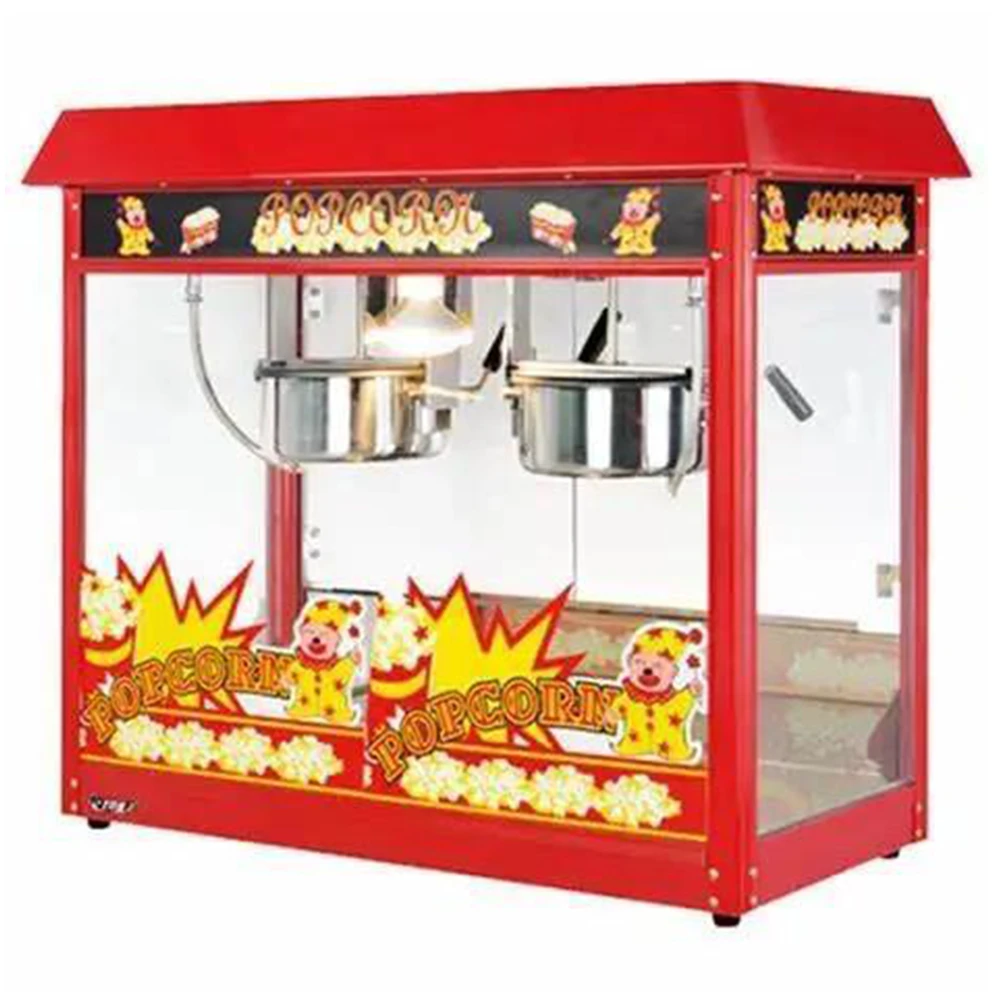 מכונת פופקורן כפולה עם 2 סירים אדומה 900/420/760 מ"מ