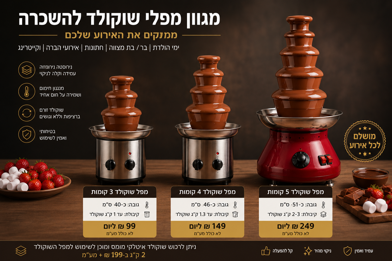 מפל שוקולד להשכרה - מפלי שוקולד מקצועיים לכל סוגי האירועים