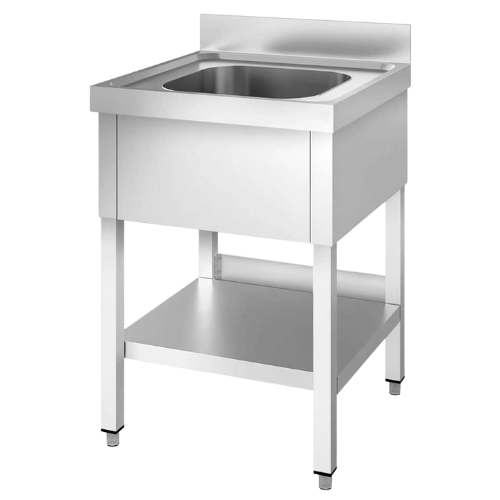 כיור יחיד נירוסטה עם מדף תחתון 600x600x850 + 100